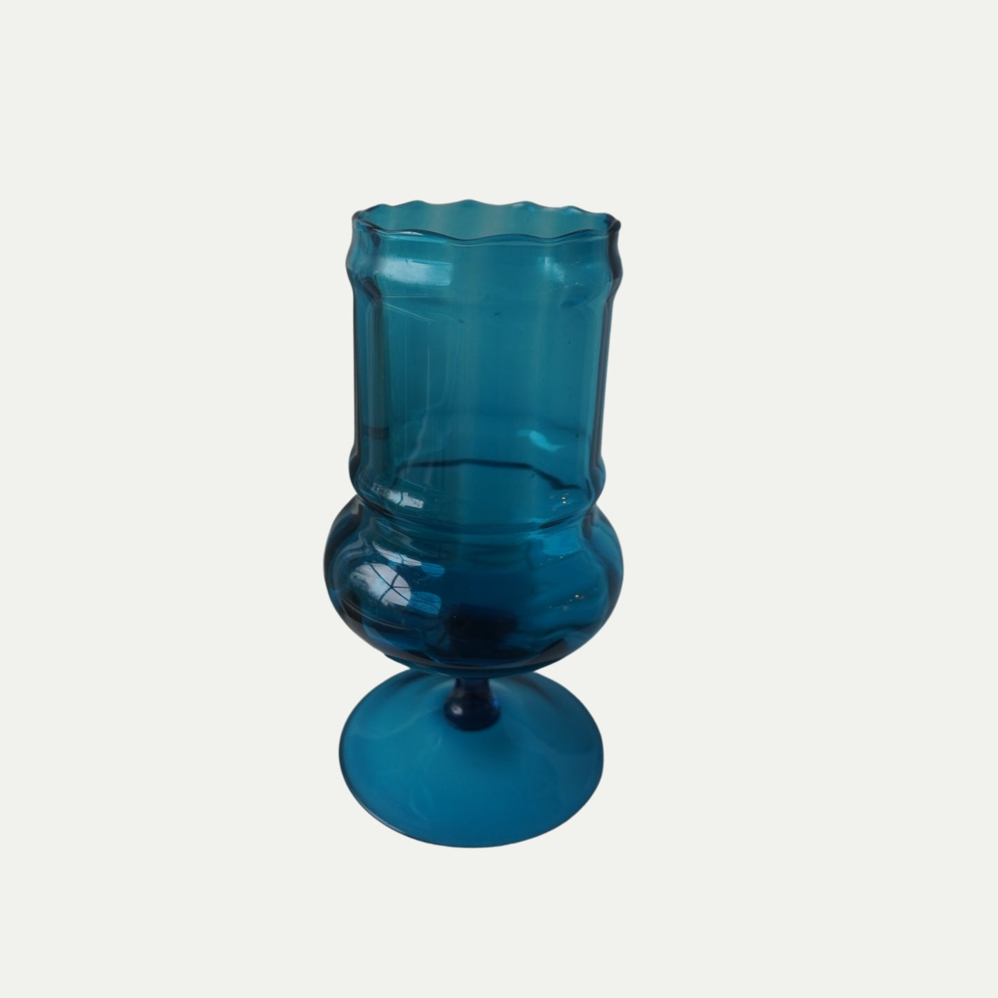 Vintage 1960s Blue Pedestal Glass Vase – Mid-Century Swung Glass - Empoli