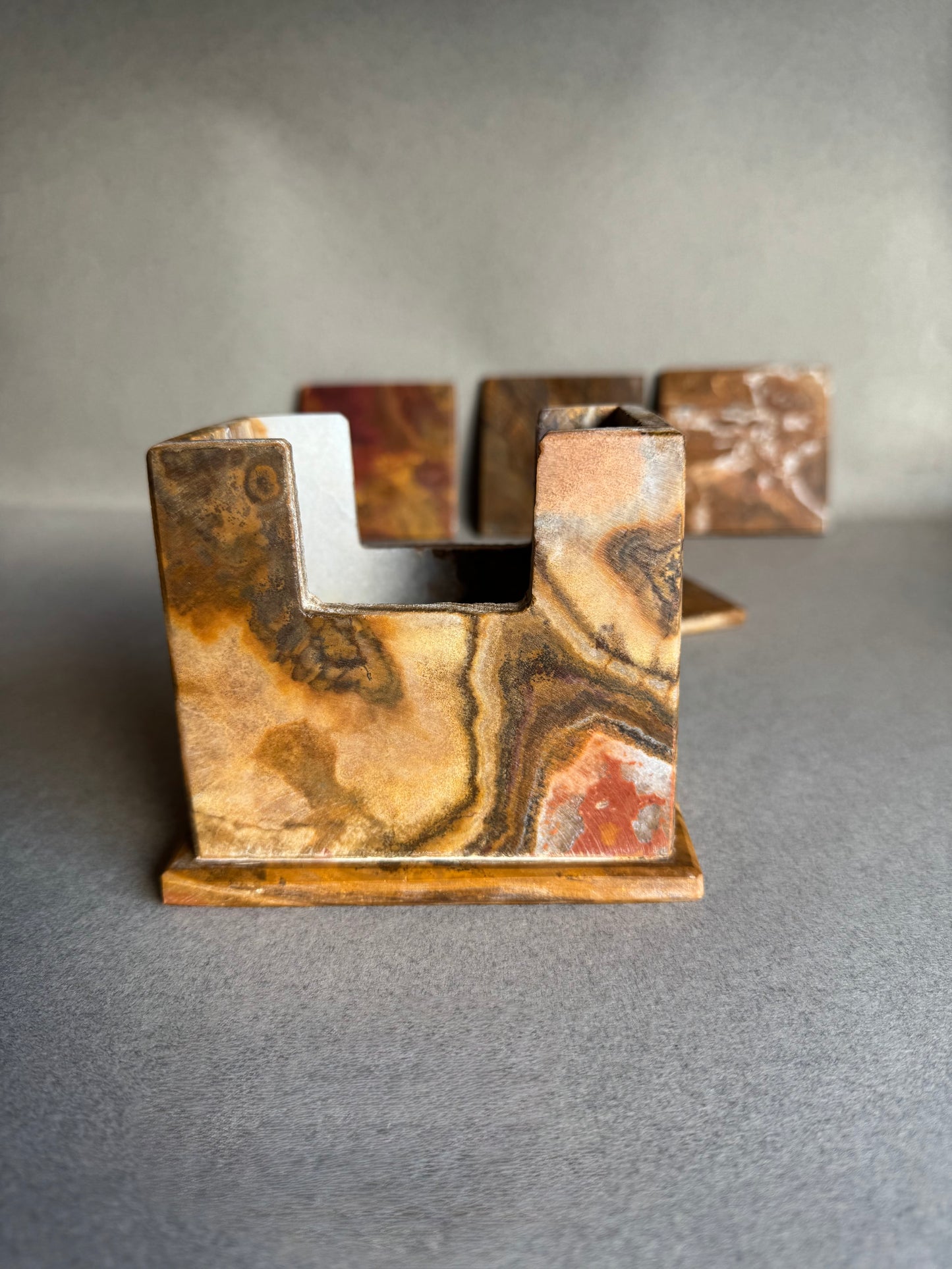 Weathered Terracotta and Burnt Sienna | SAÉA Square Onyx Coaster Set
