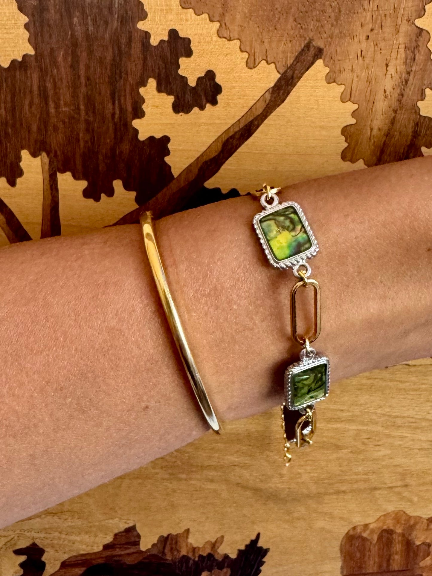 SAÉA Paperclip Bracelet/Anklet in Vintage Abalone & 18k gold