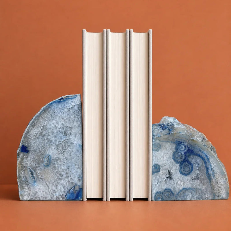 Cobalt Bloom — SAÉA Agate Bookends (Set of 2), styled in a room