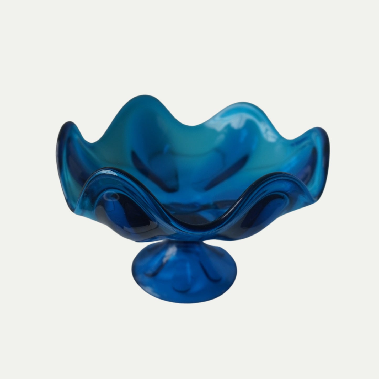 Vintage blue viking bowl handblown swung glass
