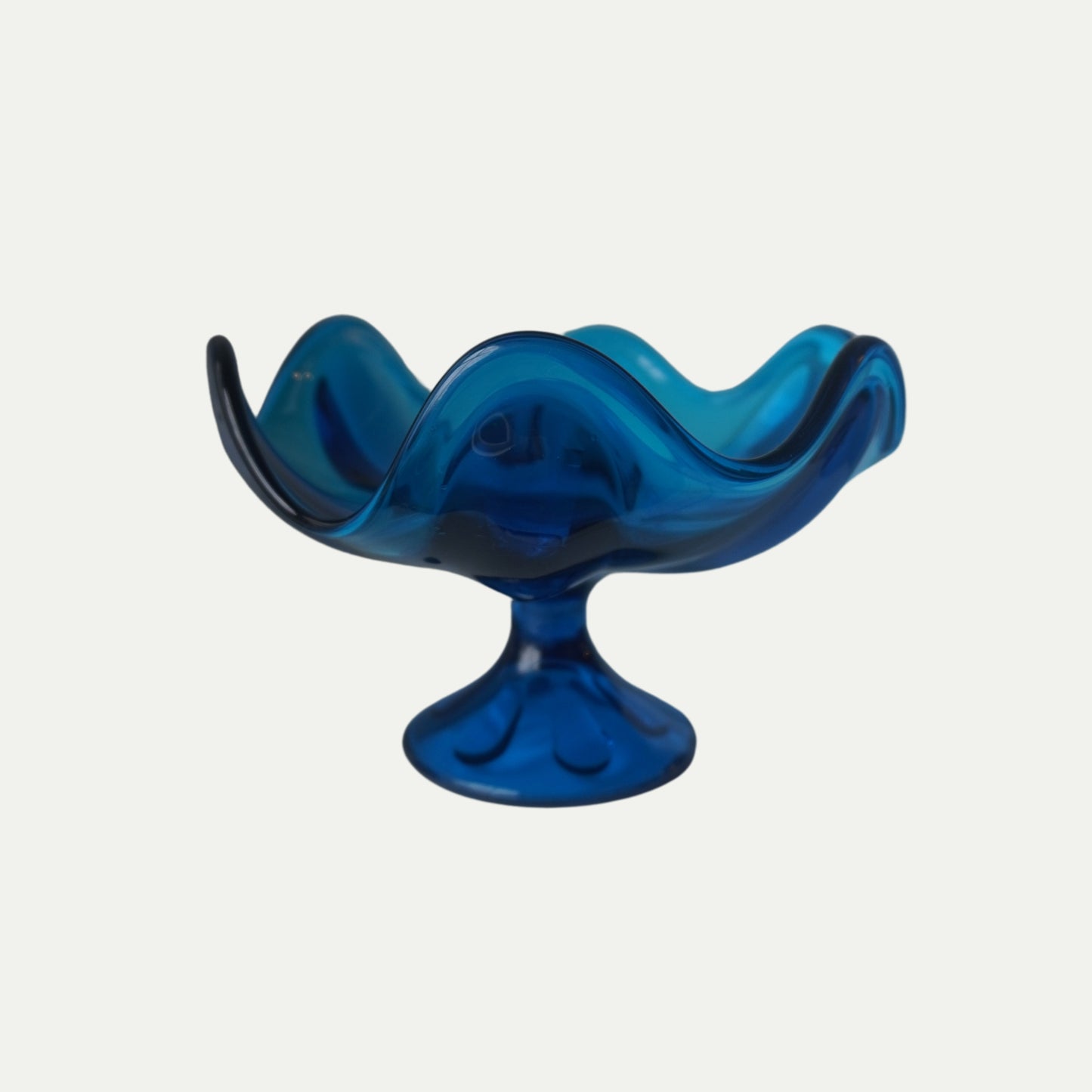 Vintage blue viking bowl handblown swung glass