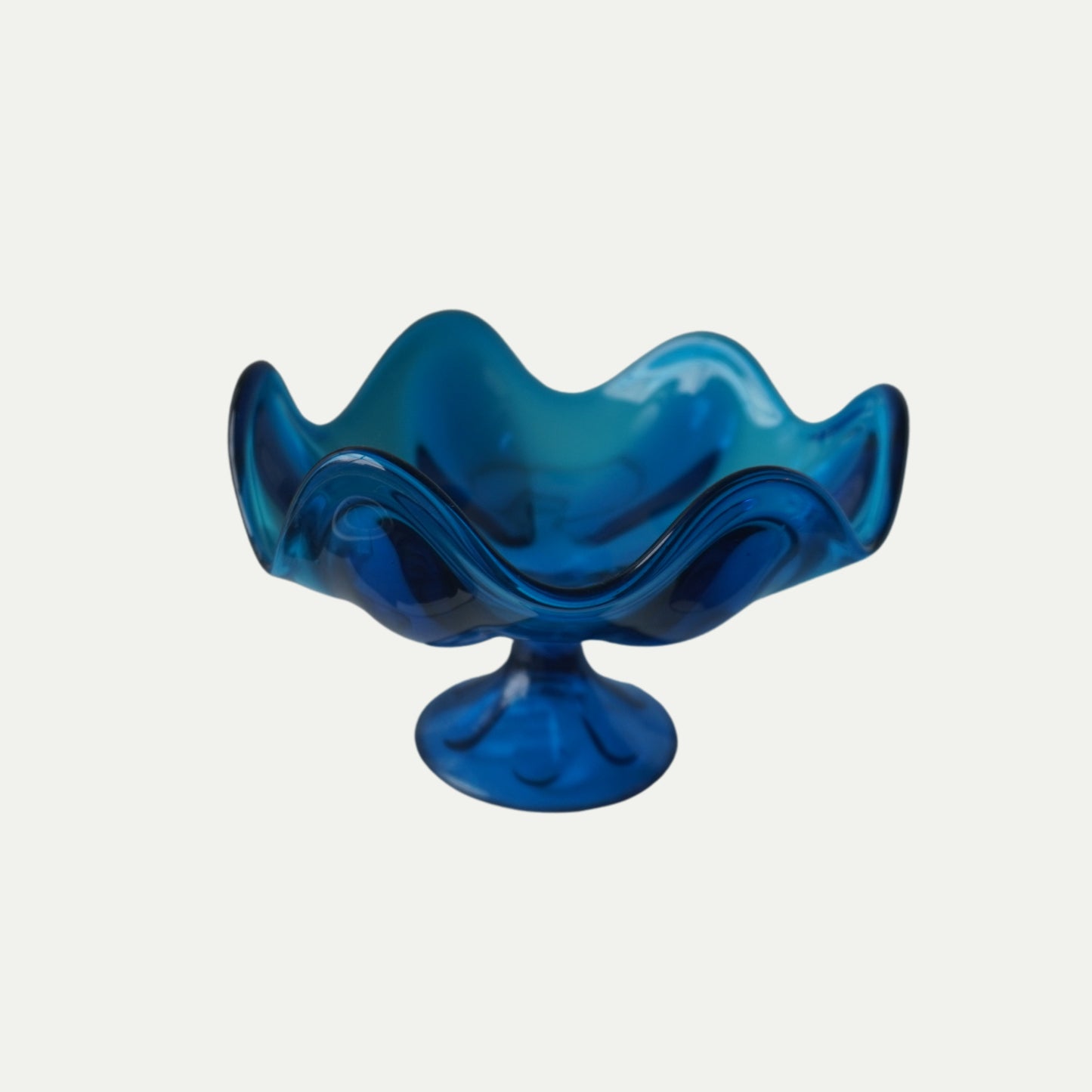 Vintage blue viking bowl handblown swung glass