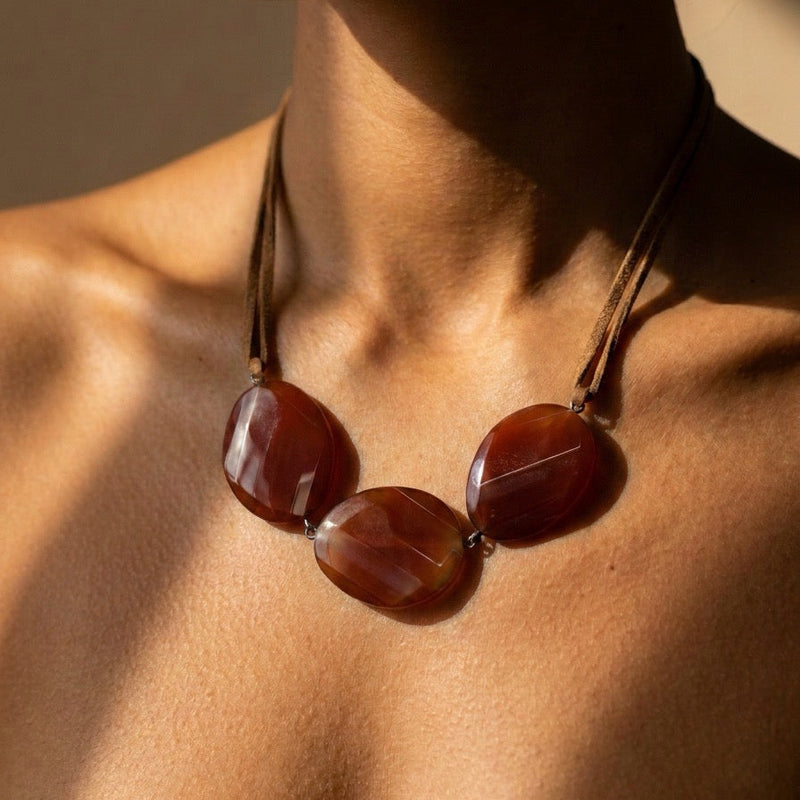 SAÉA Chunky Carnelian on Brown Cord