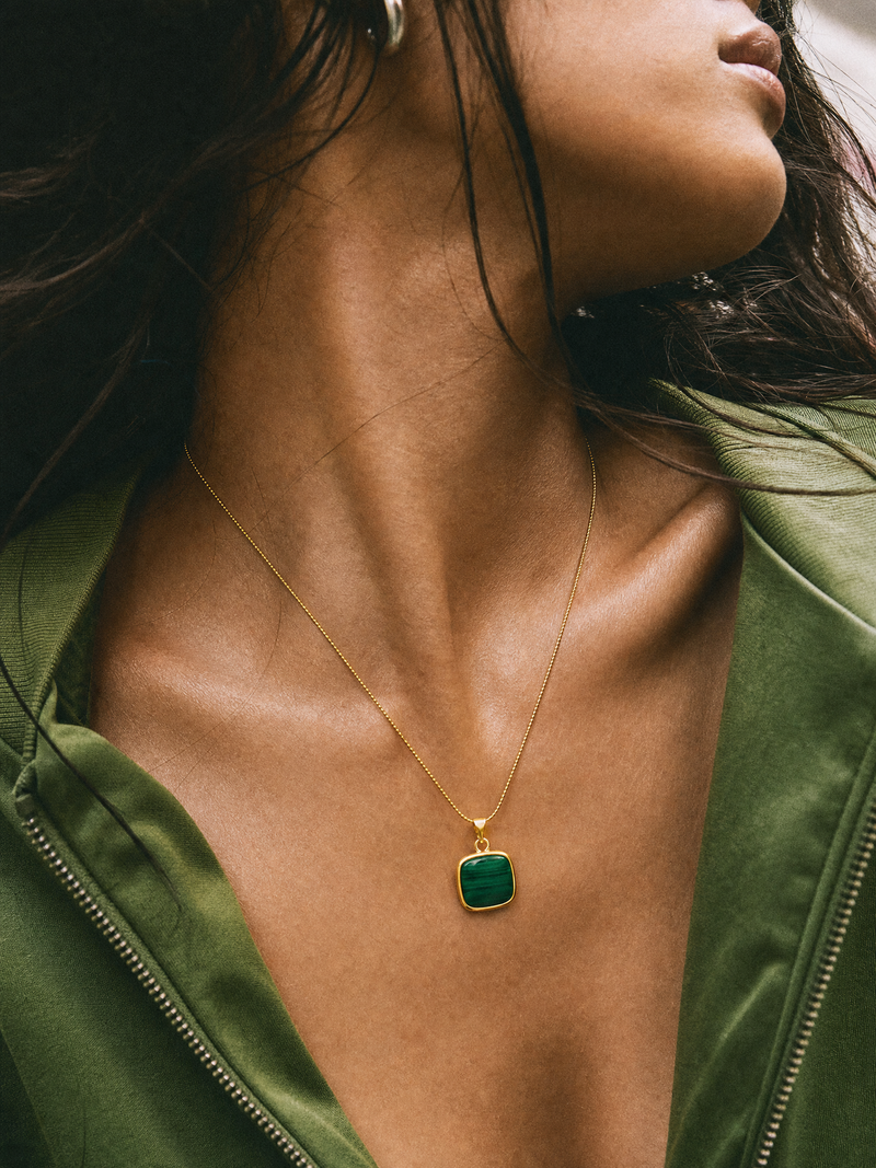 Dainty Malachite Pendant on Gold Snake Chain | SAÉA