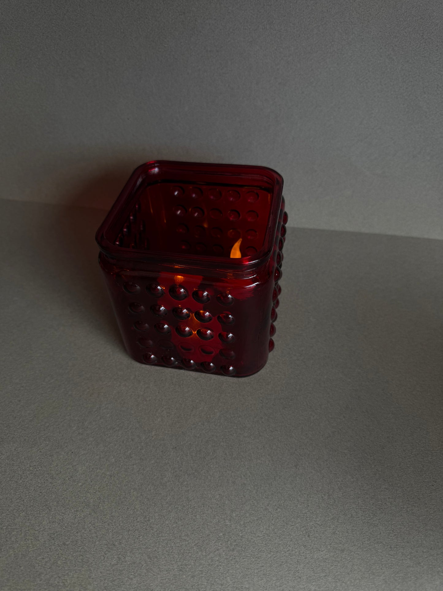 Vintage 1960s Ruby Red Hobnail Glass Jar | American Origin