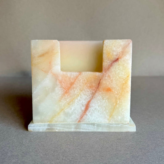 Marble-patterned coaster set with holder made of onyx