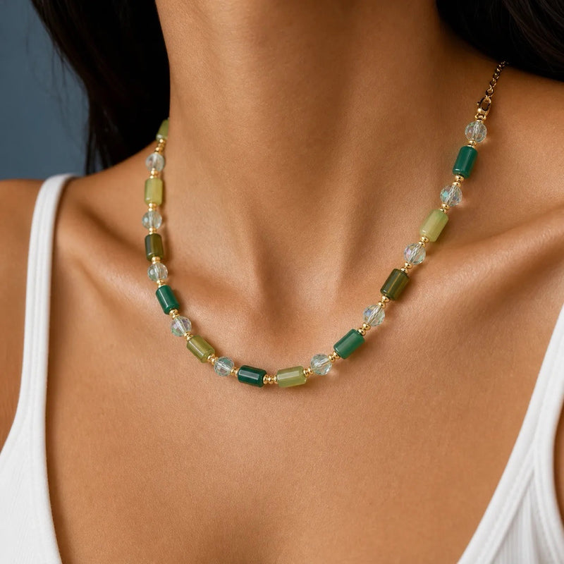 Green Agate & Crystal Beaded Necklace | SAÉA