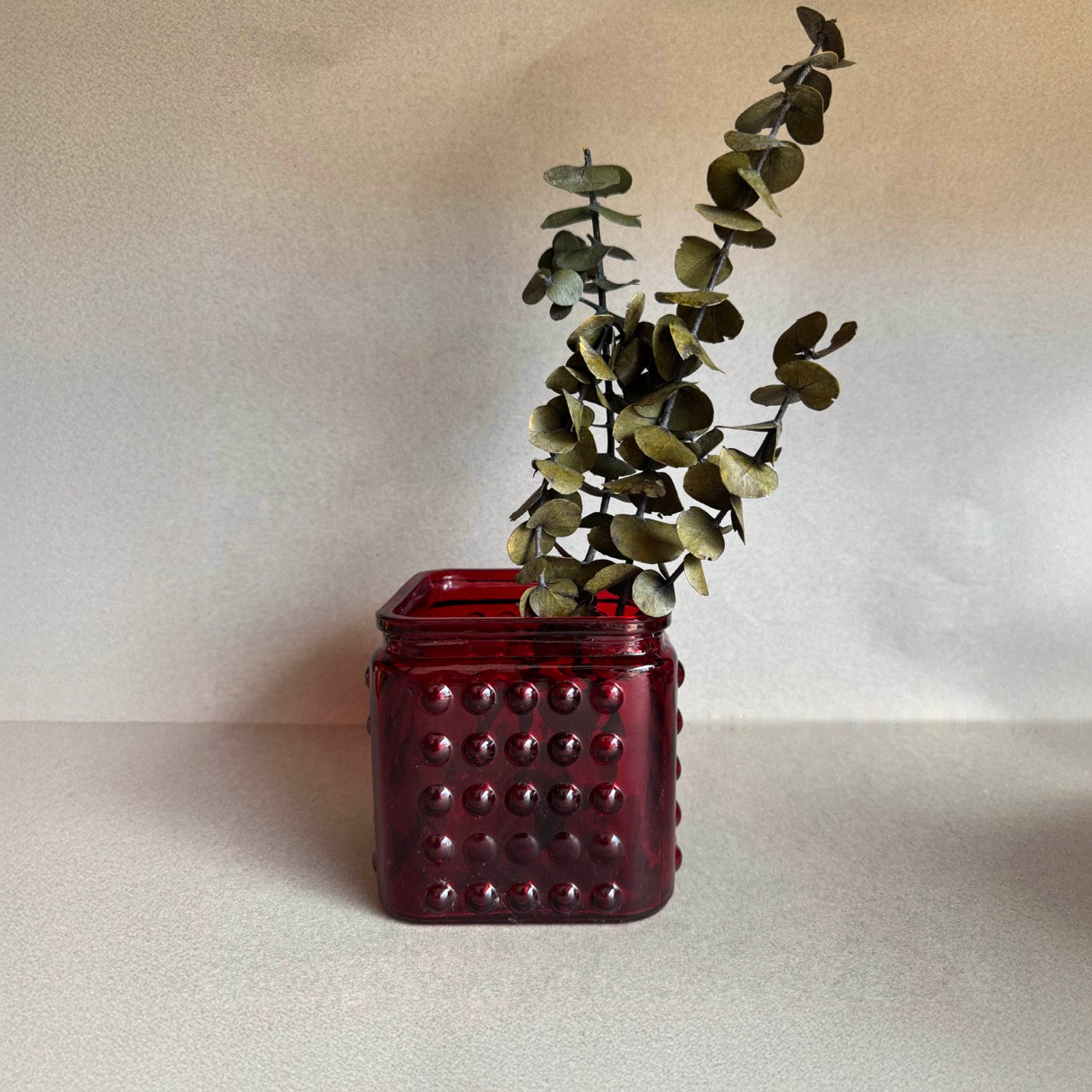 Vintage 1960s Ruby Red Hobnail Glass Jar | American Origin
