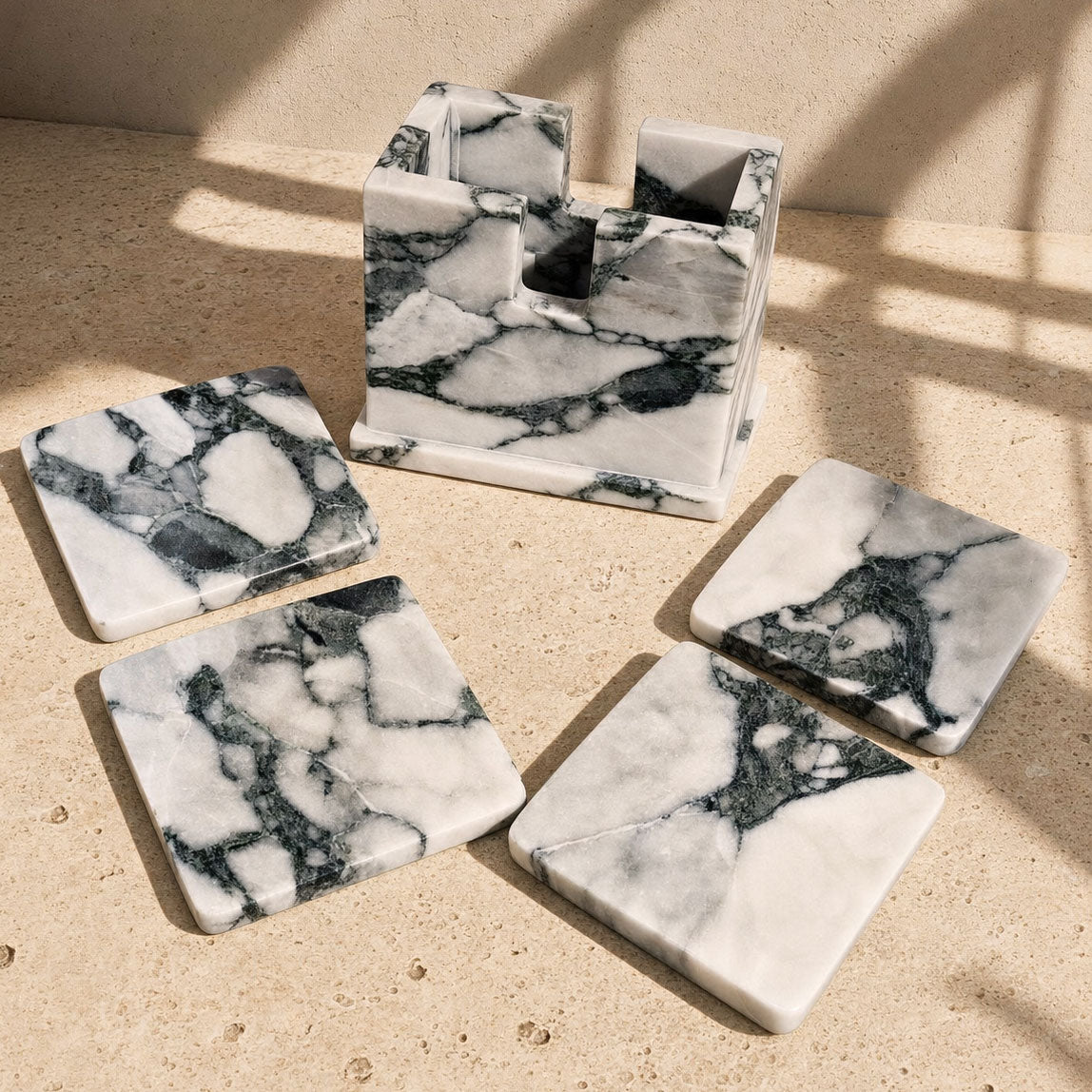 Calacatta Vagli | SAÉA Square Stone Coaster Set
