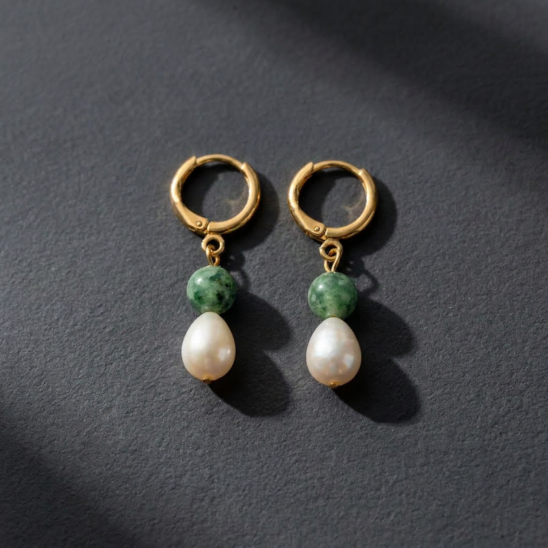 SAÉA Freshwater Pearl & Gemstone Gold Filled Huggie Earrings