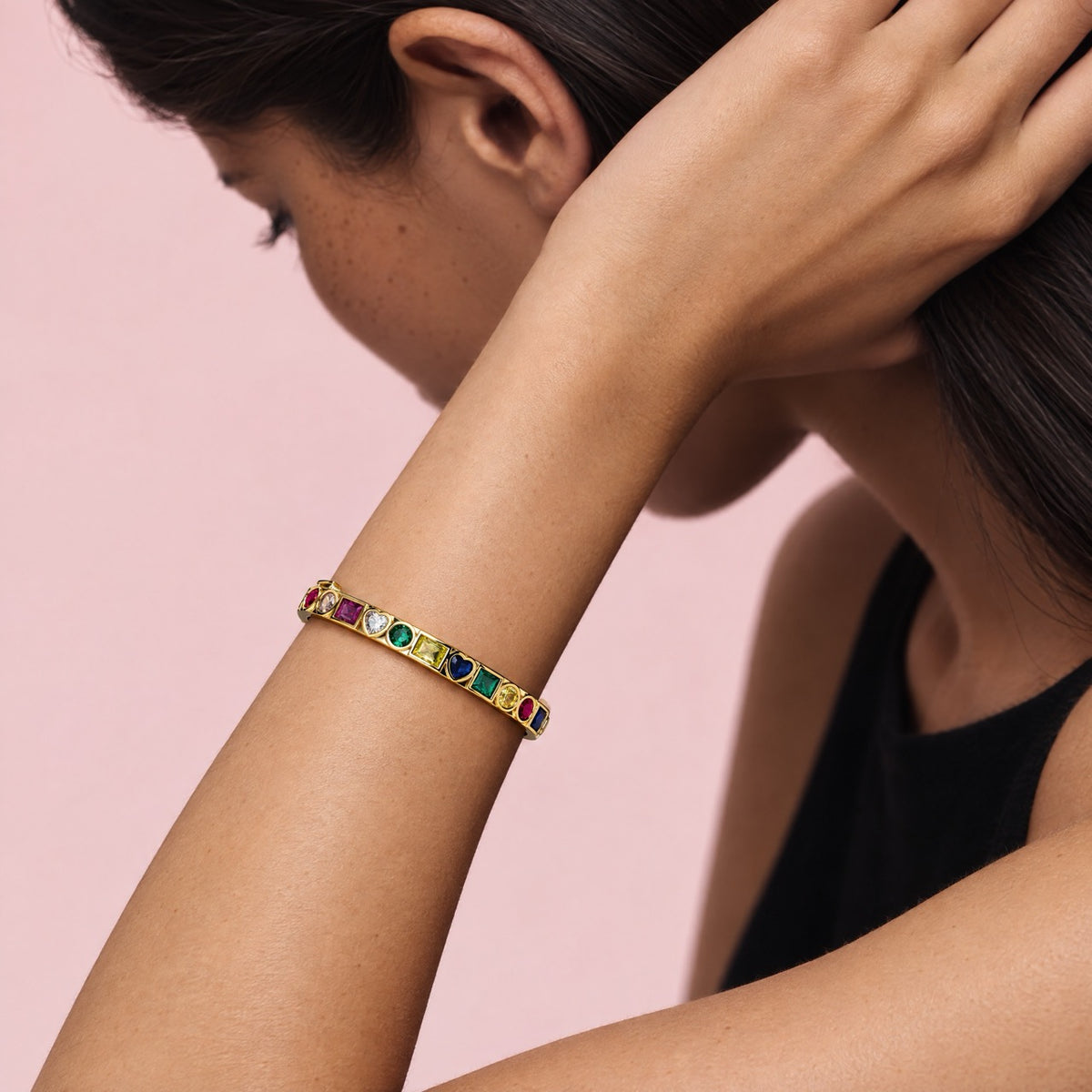 Jewel tones & gold | SAÉA Mixed-Cut Hinged Bangle Bracelet