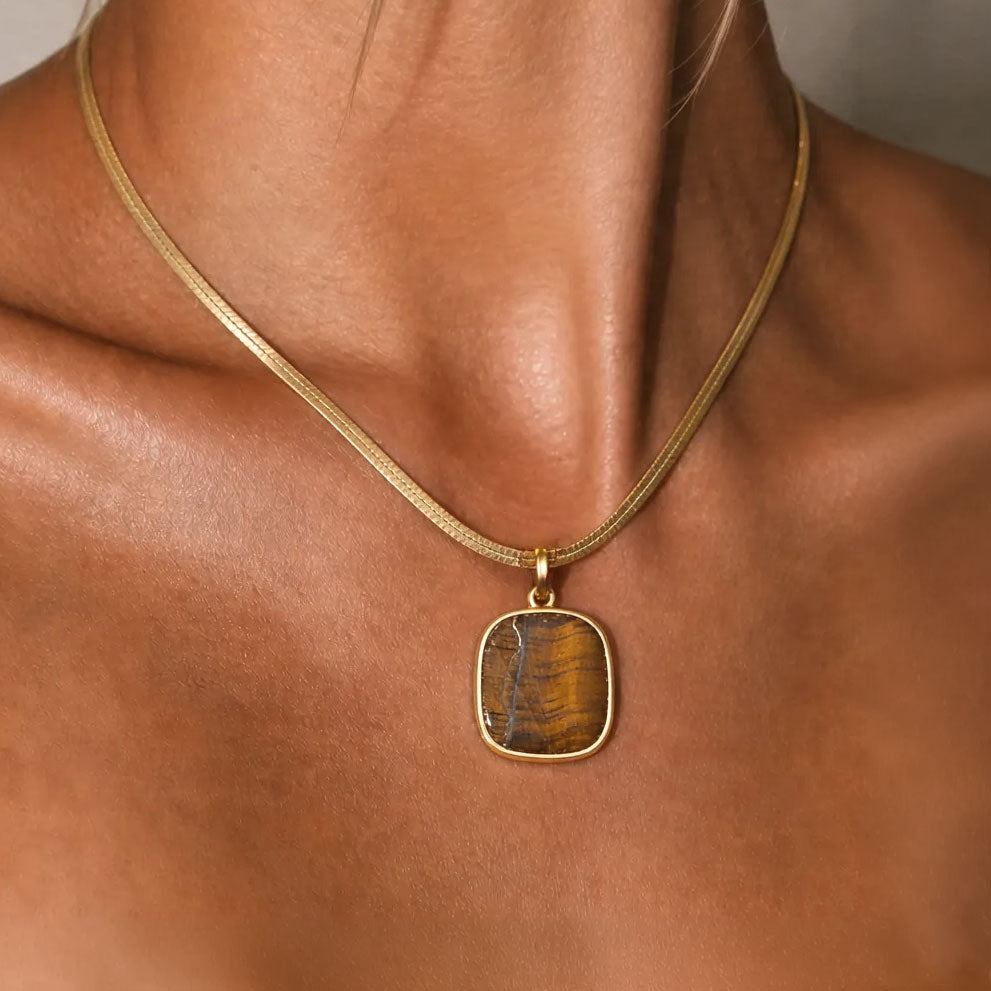 SAÉA Tiger's Eye Herringbone Snake Chain Choker - 14"