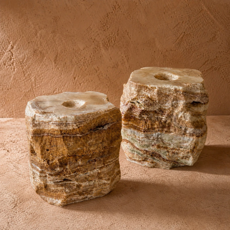 Pair of Rustic Onyx Taper Candle Holders