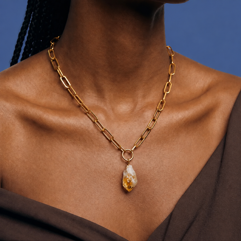 Raw Citrine Paperclip Chain Necklace – 18+2" Gold Chain | SAÉA
