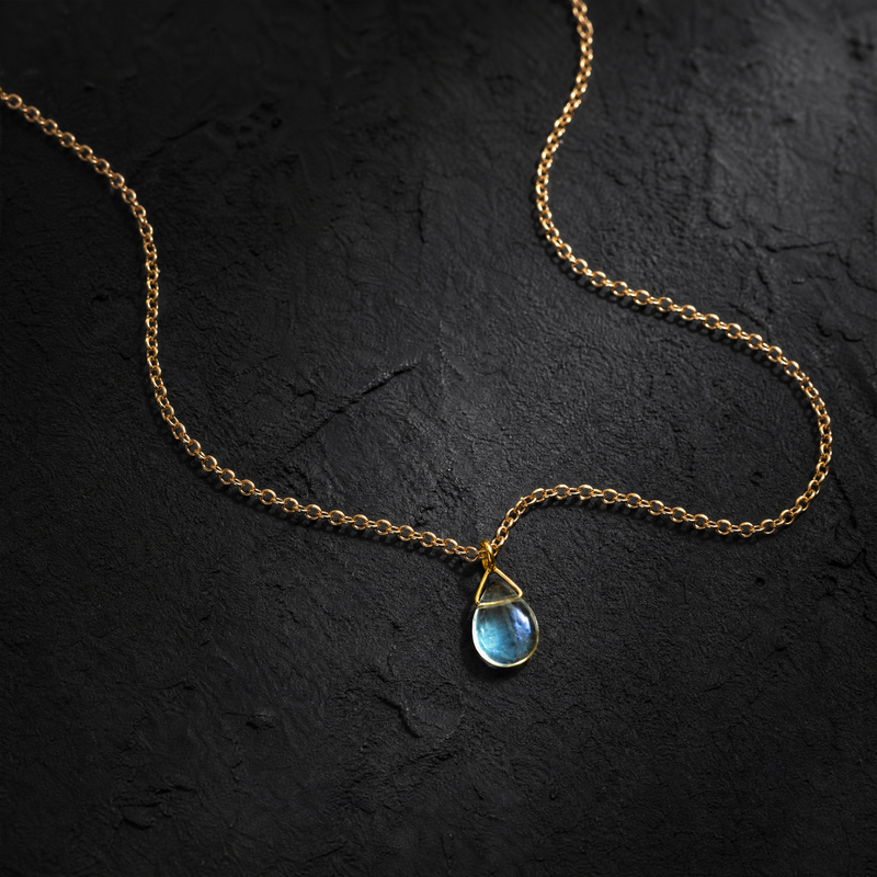 SAÉA Blue Fluorite Drop Pendant Necklace on Paperclip Chain