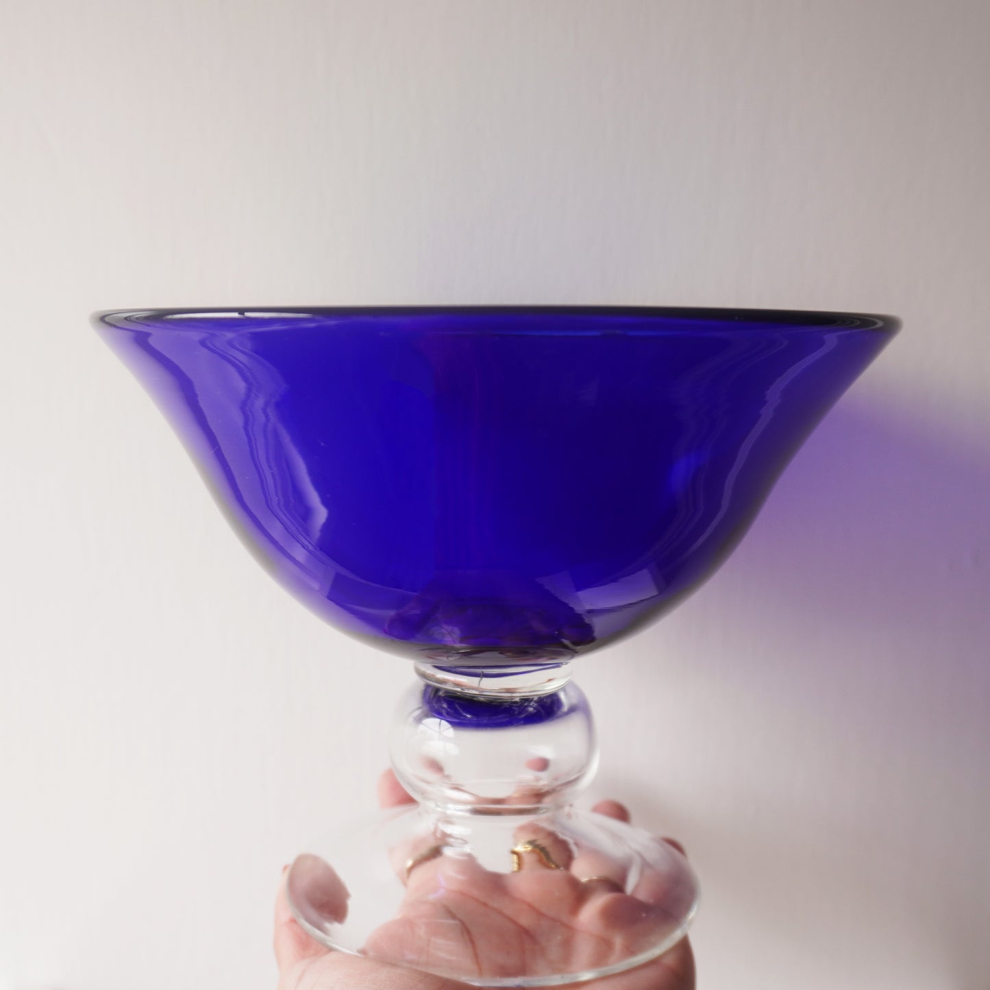 Vintage 1980s Cobalt Blue Glass Compote Bowl - Mid-Century - American Origin