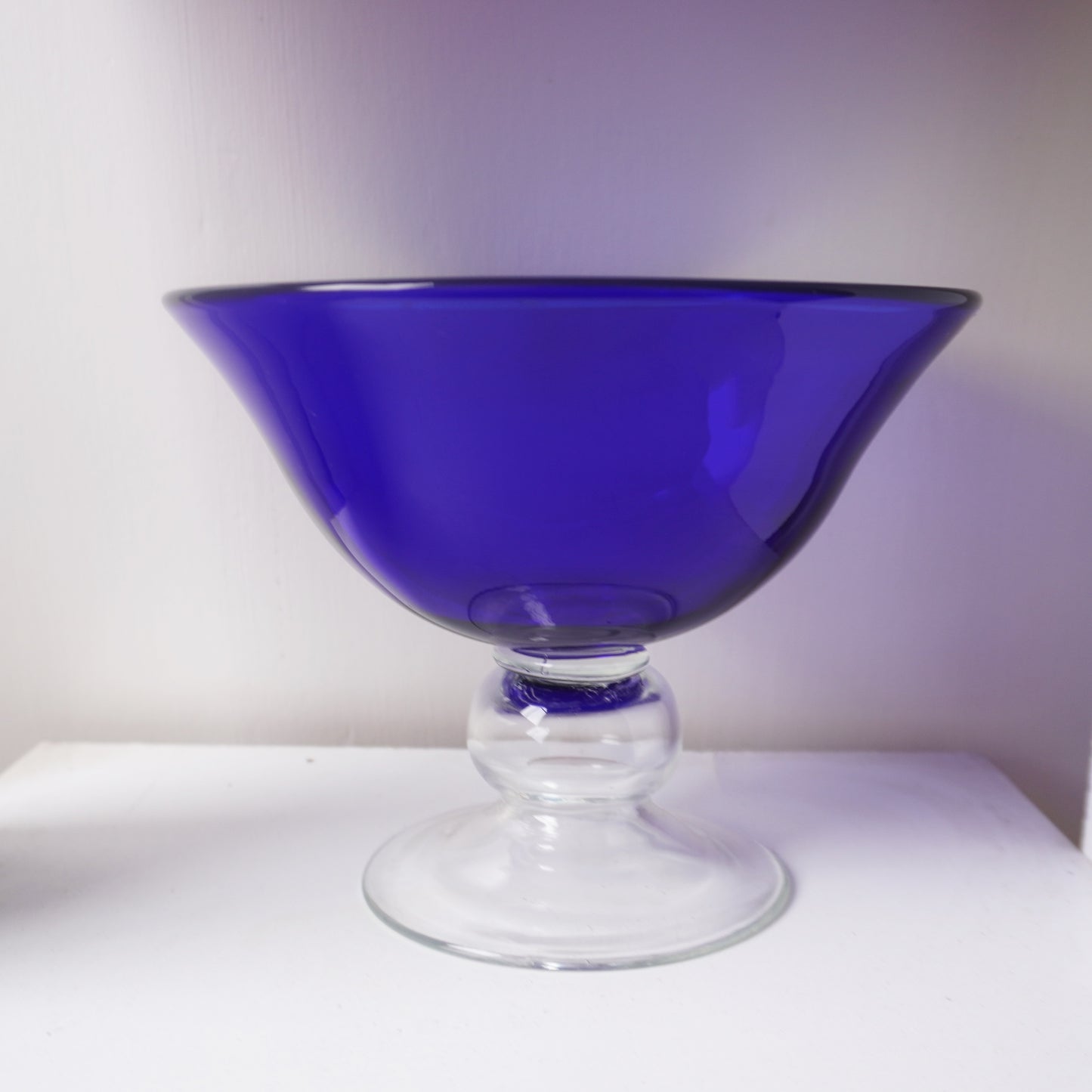Vintage 1980s Cobalt Blue Glass Compote Bowl - Mid-Century - American Origin