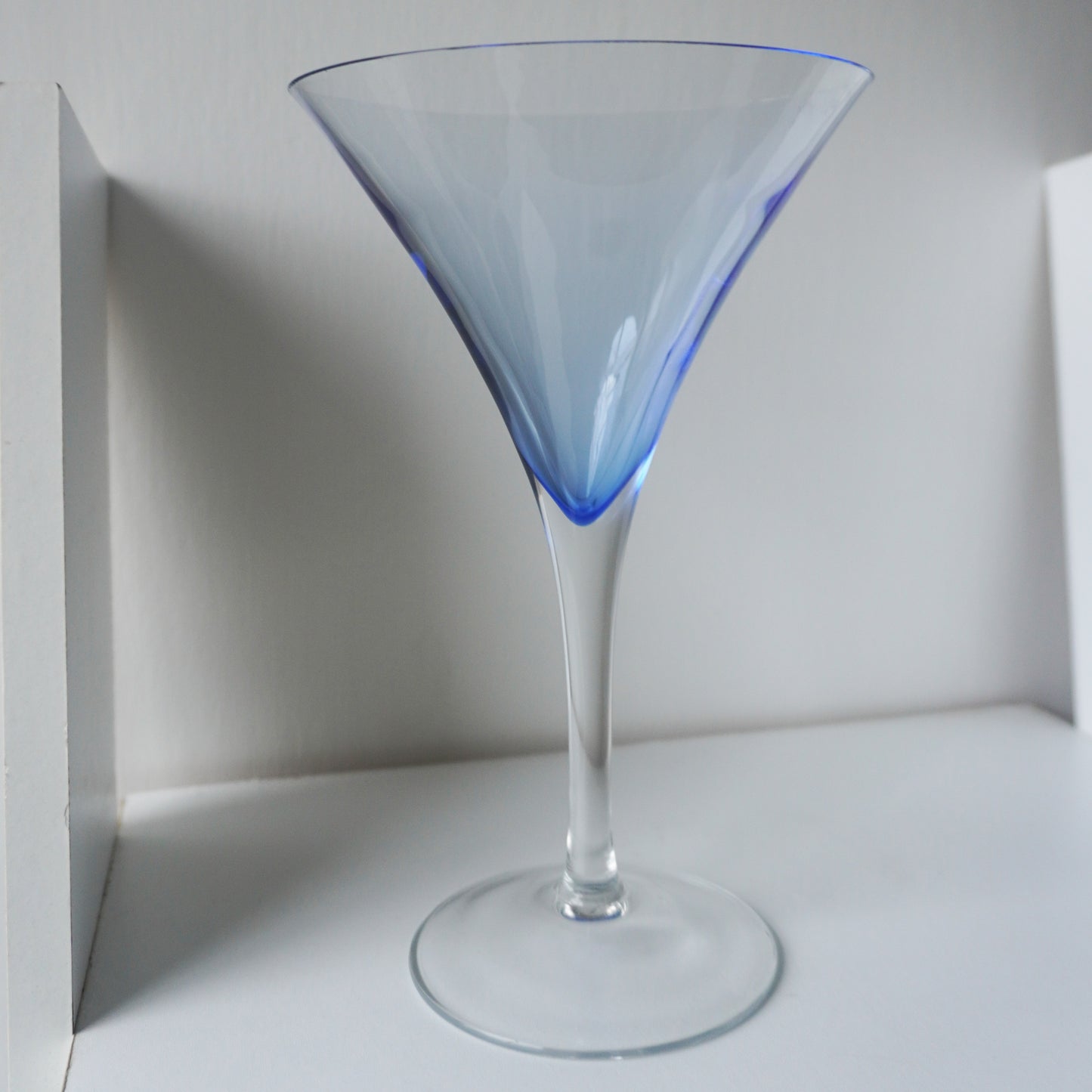 Vintage Set of 4 1970s Hand-Blown Krosno Blue Martini Glasses - Modernist Stemware - Antique - Collectible - Polish Origin