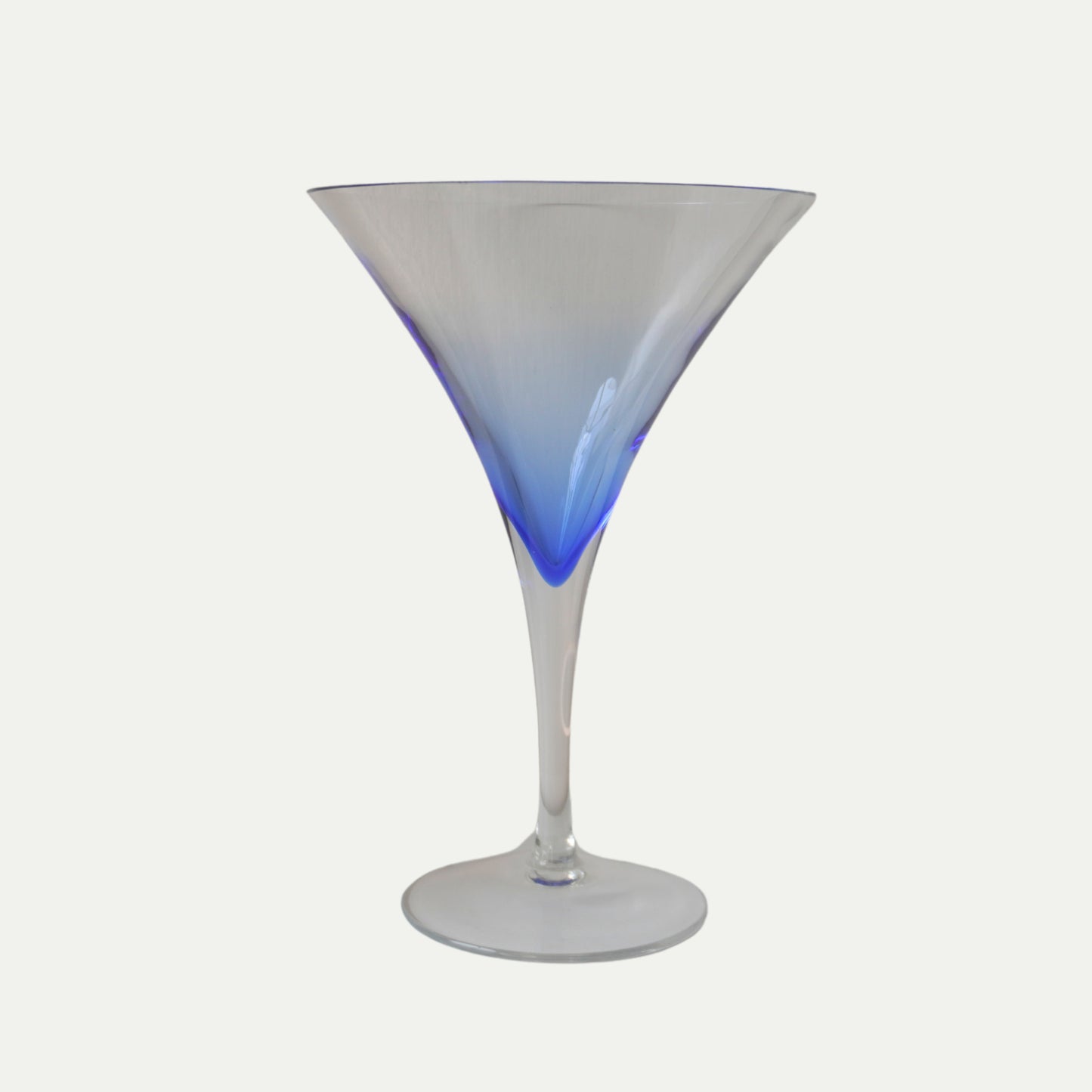 Vintage Set of 4 1970s Hand-Blown Krosno Blue Martini Glasses - Modernist Stemware - Antique - Collectible - Polish Origin