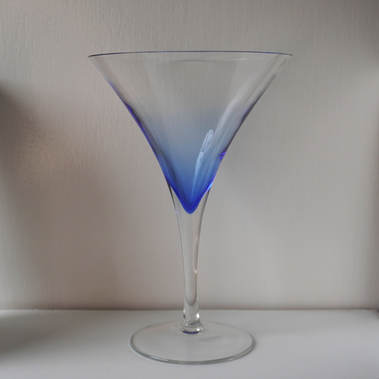 Vintage Set of 4 1970s Hand-Blown Krosno Blue Martini Glasses - Modernist Stemware - Antique - Collectible - Polish Origin