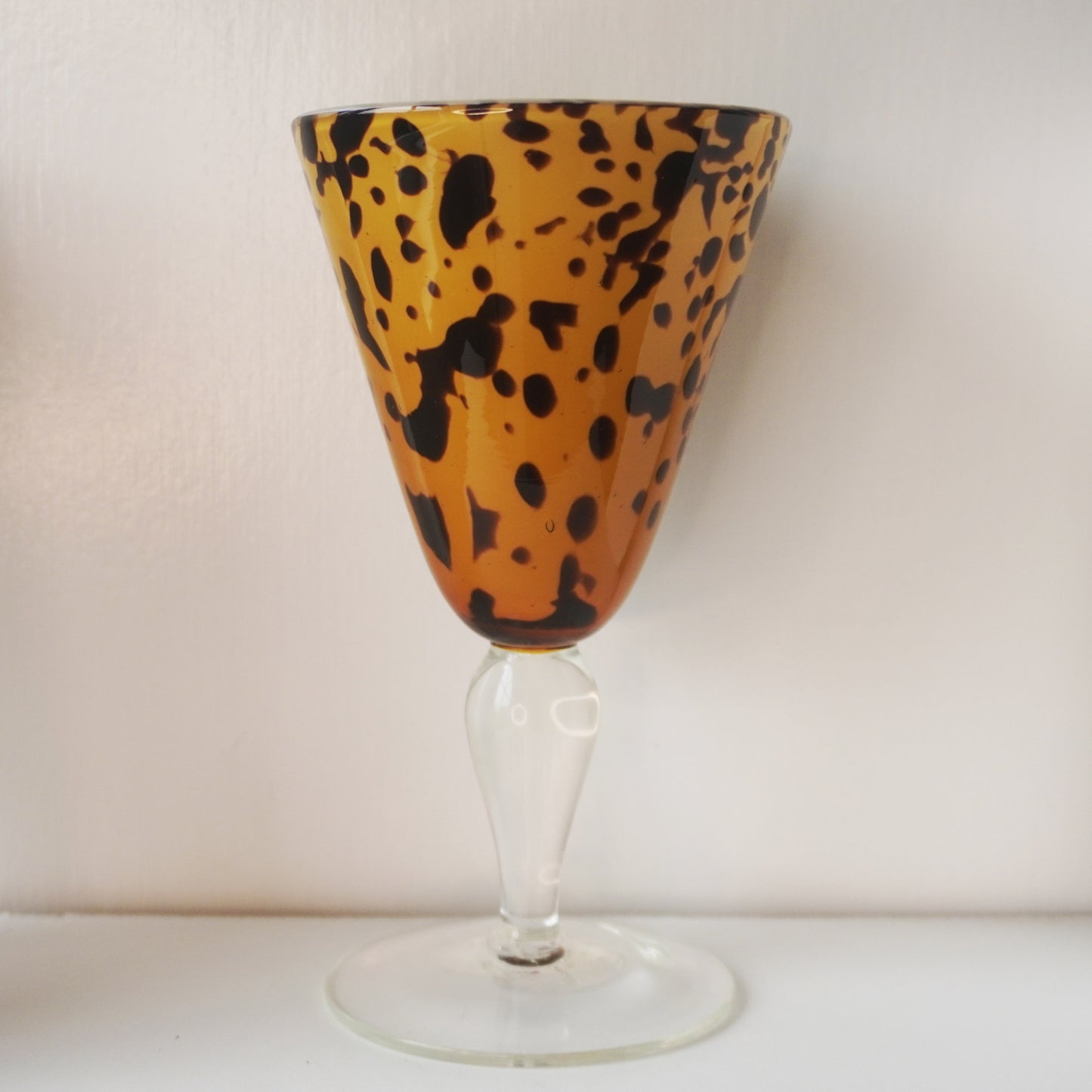 Vintage 1960s Murano-Style Leopard Print Glasses - Set of 4 - Hand-Blown Art Glass - Hollywood Regency