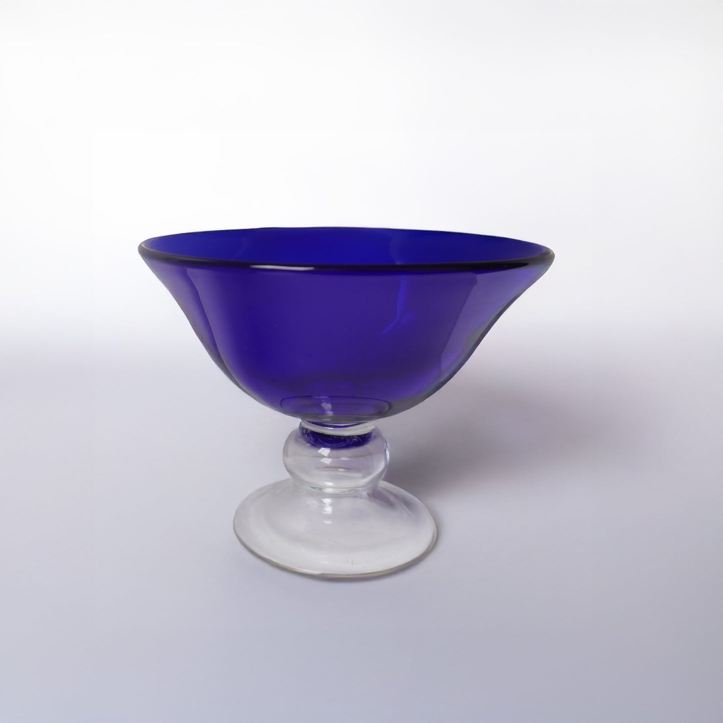 Vintage 1980s Cobalt Blue Glass Compote Bowl - Mid-Century - American Origin