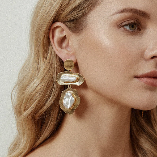 Baroque Pearl | SAÉA Gold Sculptural Drop Earrings