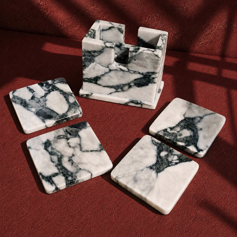 Calacatta Vagli | SAÉA Square Stone Coaster Set