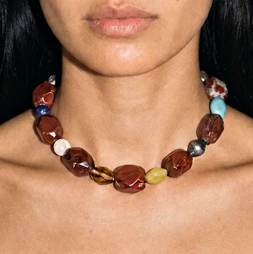 SAÉA Red Jasper Vintage Beaded Necklace — 16"