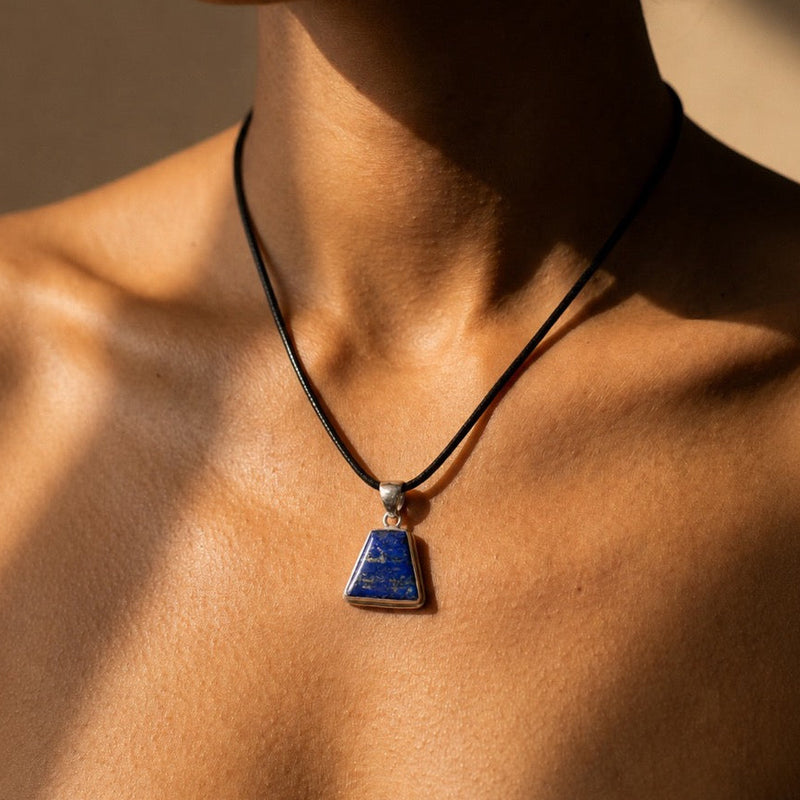 SAÉA Lapis Lazuli Pendant on Black Leather Cord