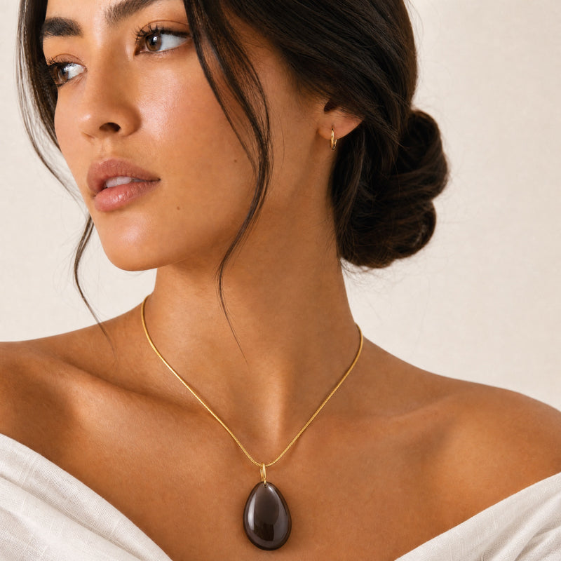 SAÉA Brown Obsidian Pendant Necklace on Gold Snake Chain