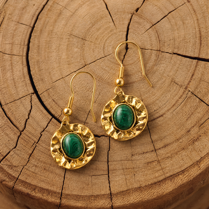 SAÉA Malachite Gold Medallion Drop Earrings