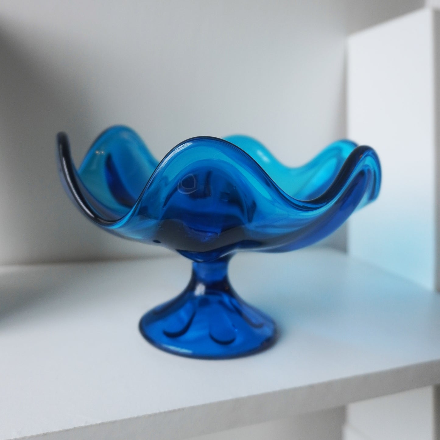 Vintage blue viking bowl handblown swung glass