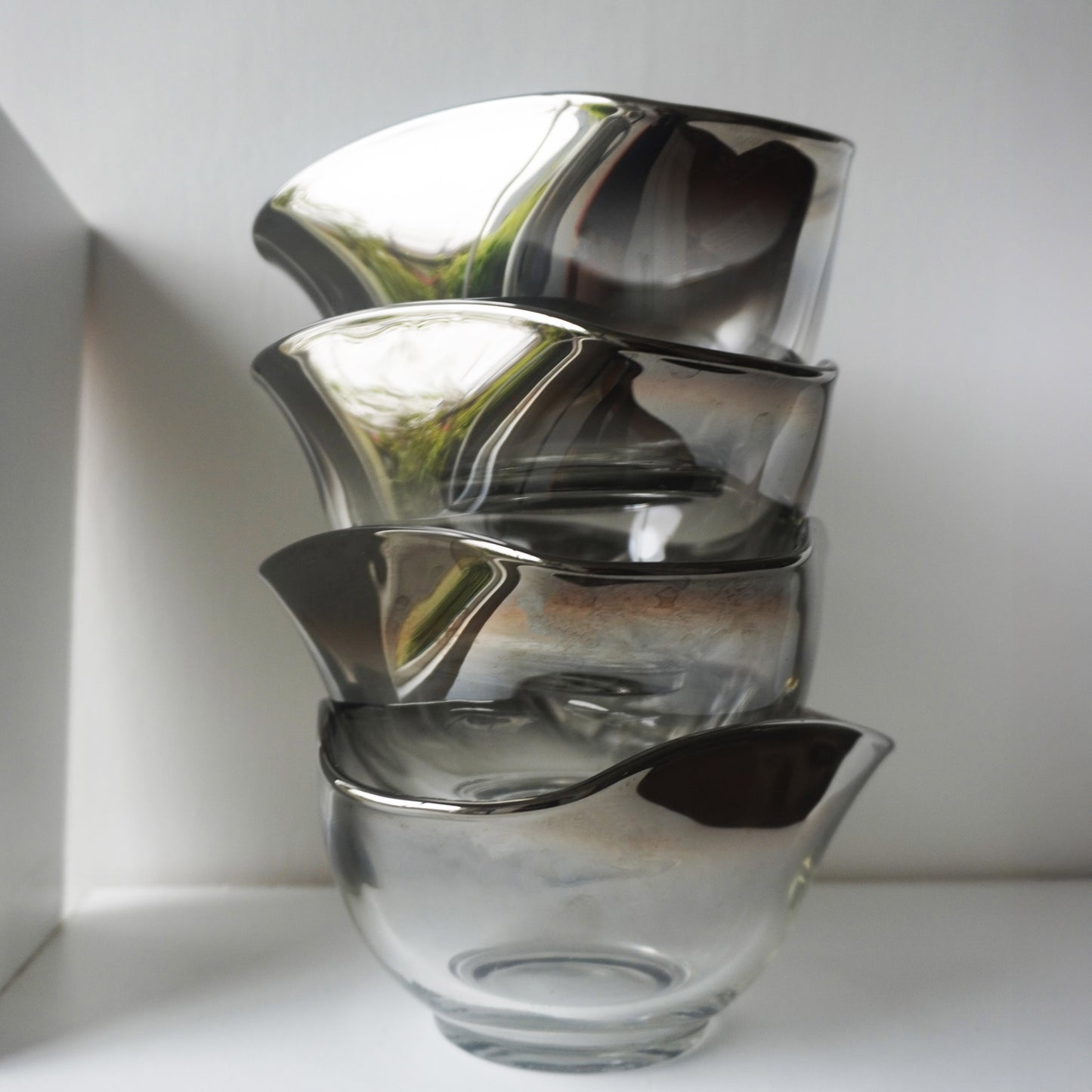 Vintage 1970s Smoky Glass Triangular Bowls – Set of 4 - Attributed to Dorothy Thorpe, MCM Design