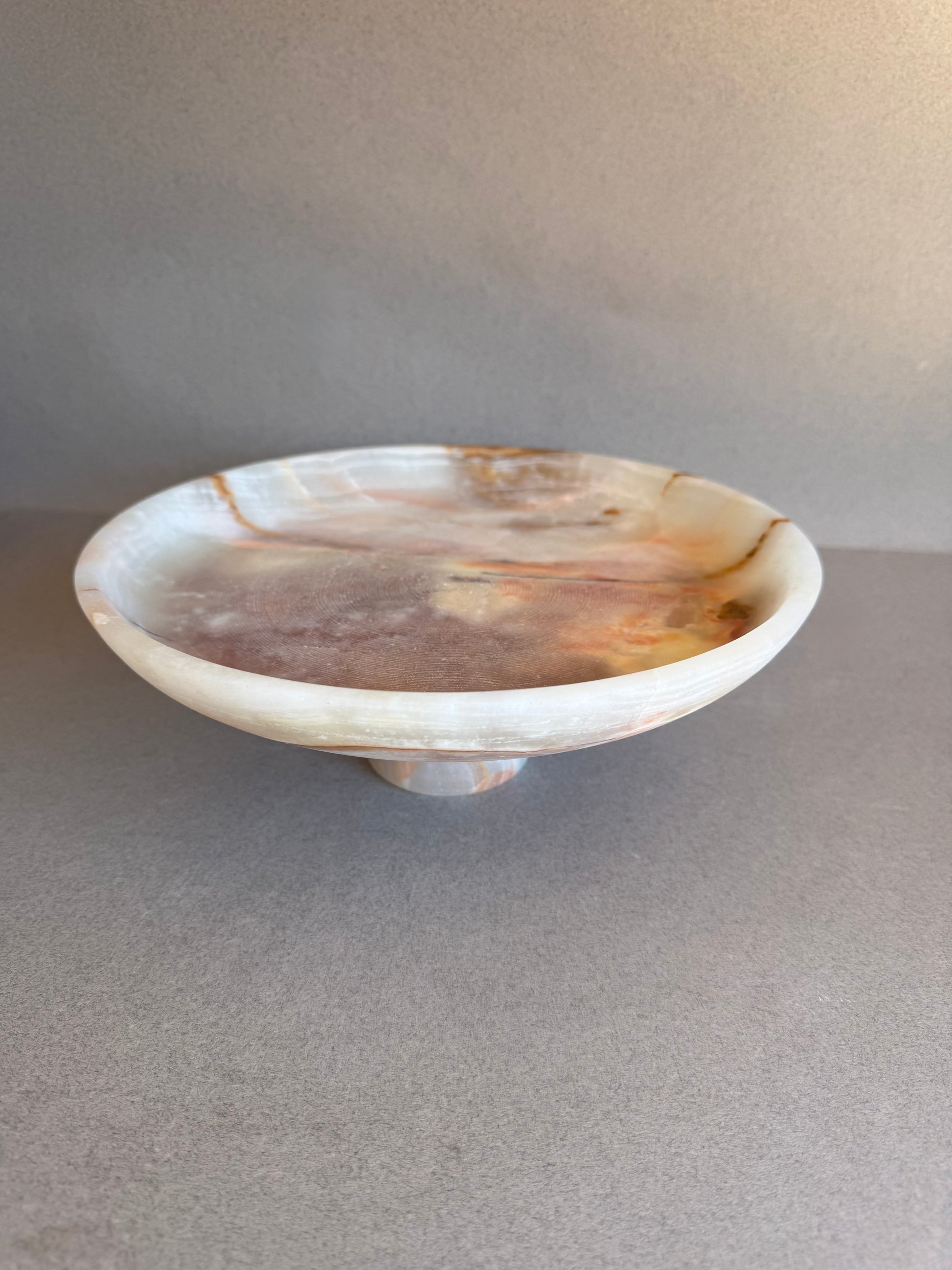 Cream, amber, and rust onyx pedestal centerpiece bowl, hand-carved artisan gift