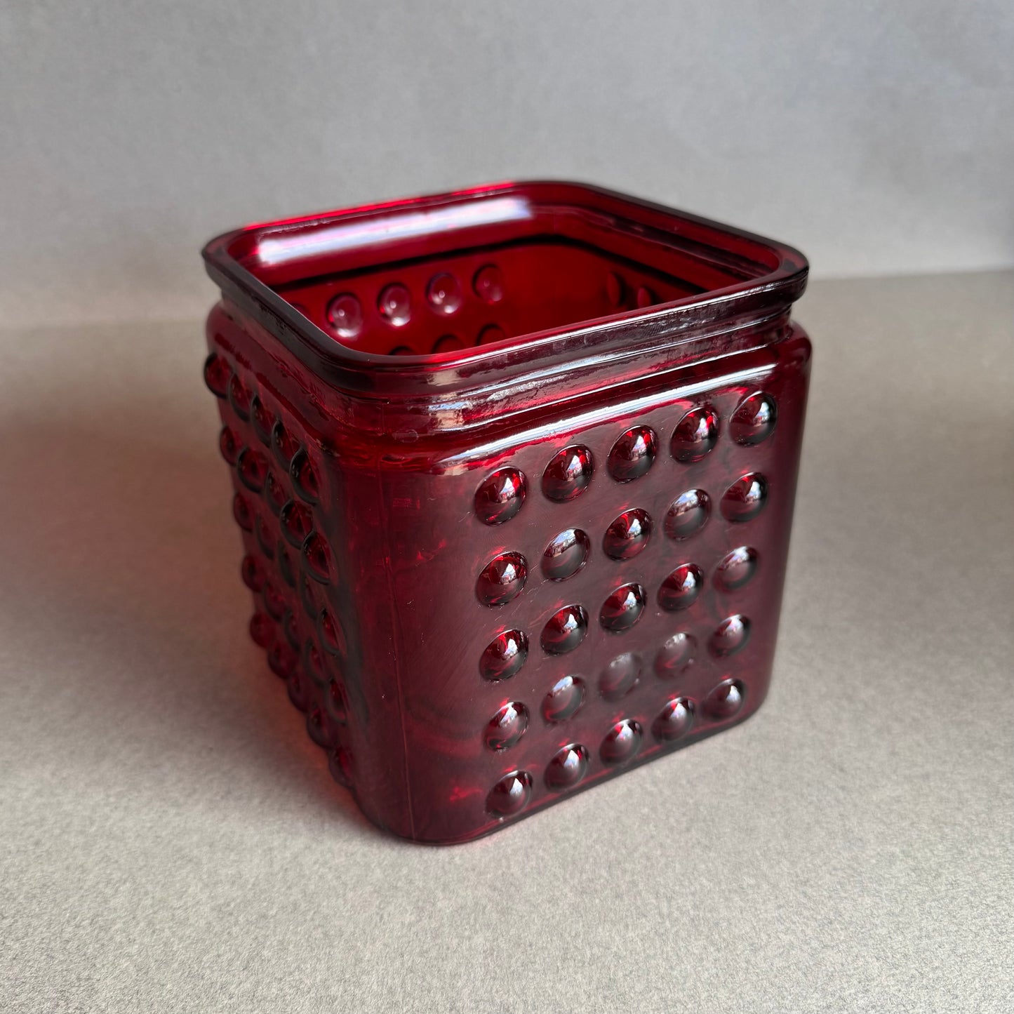 Vintage 1960s Ruby Red Hobnail Glass Jar | American Origin