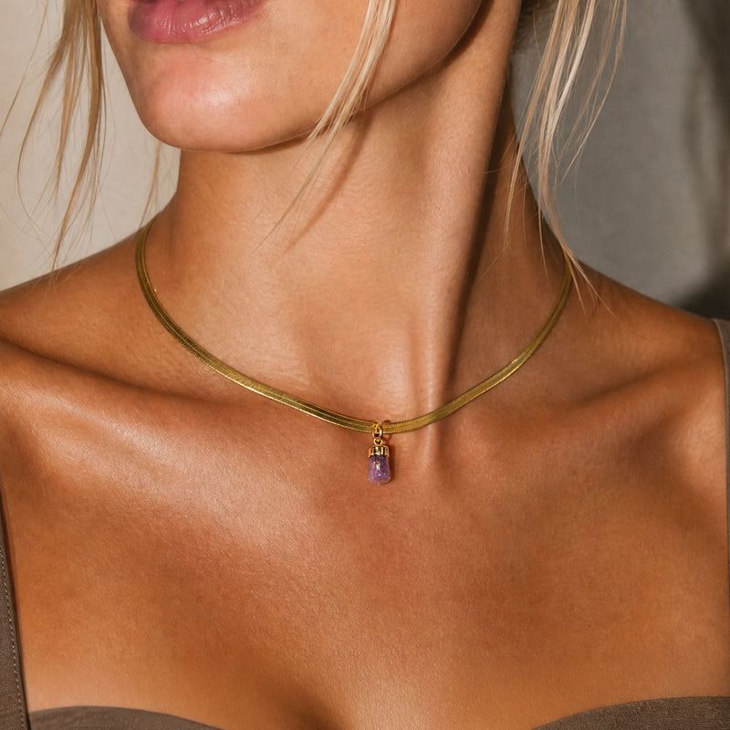 SAÉA Pink Tourmaline Herringbone Snake Chain Choker - 14"