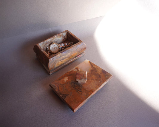 Luxury onyx storage box with bracelet inside, perfect for vanity, dresser, or gift  
