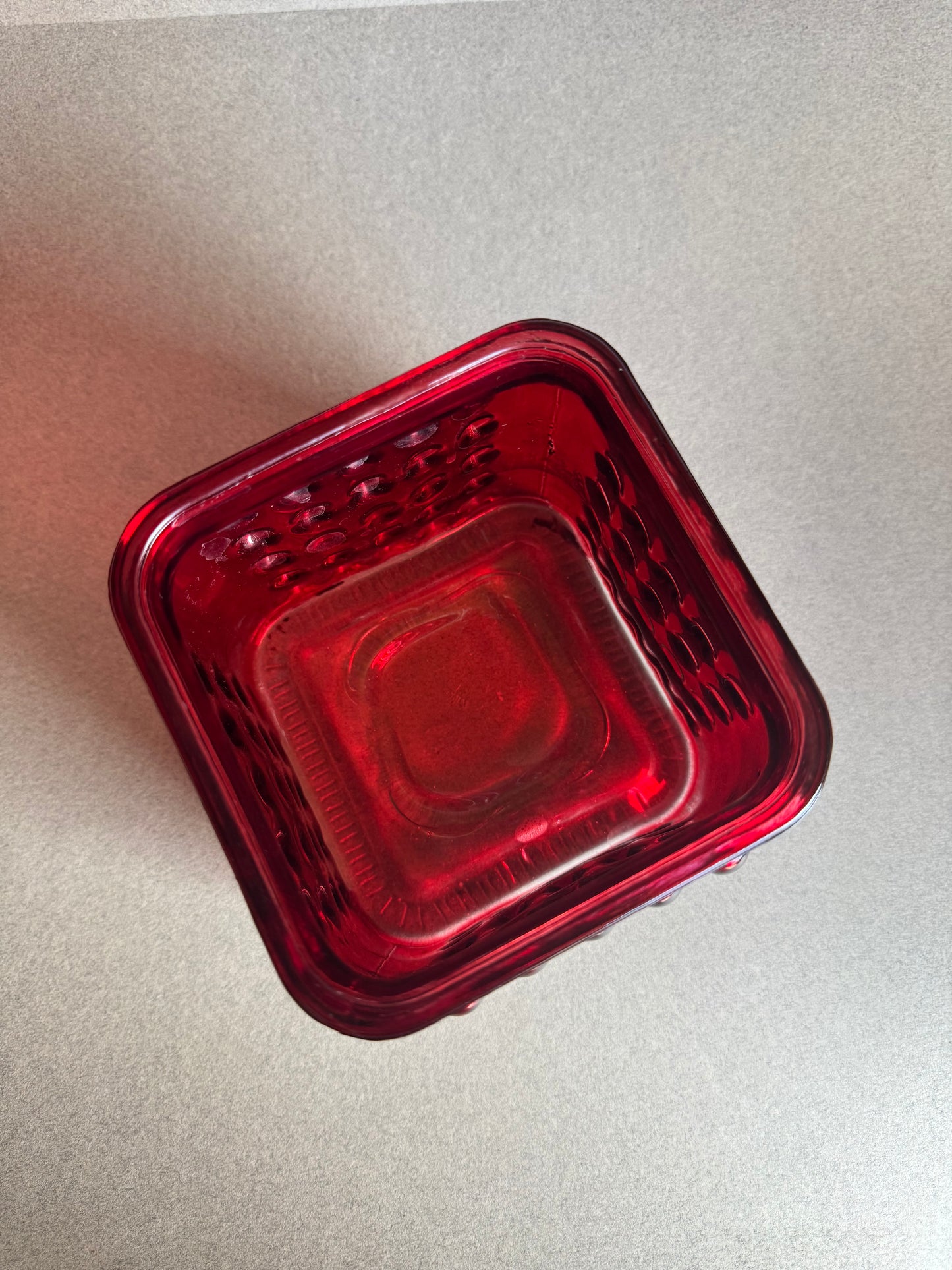 Vintage 1960s Ruby Red Hobnail Glass Jar | American Origin