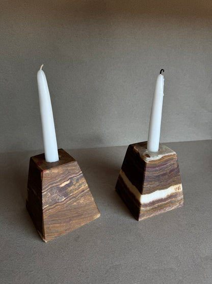 Mocha & Warm Ivory | SAÉA Pyramid Taper Candle Holders