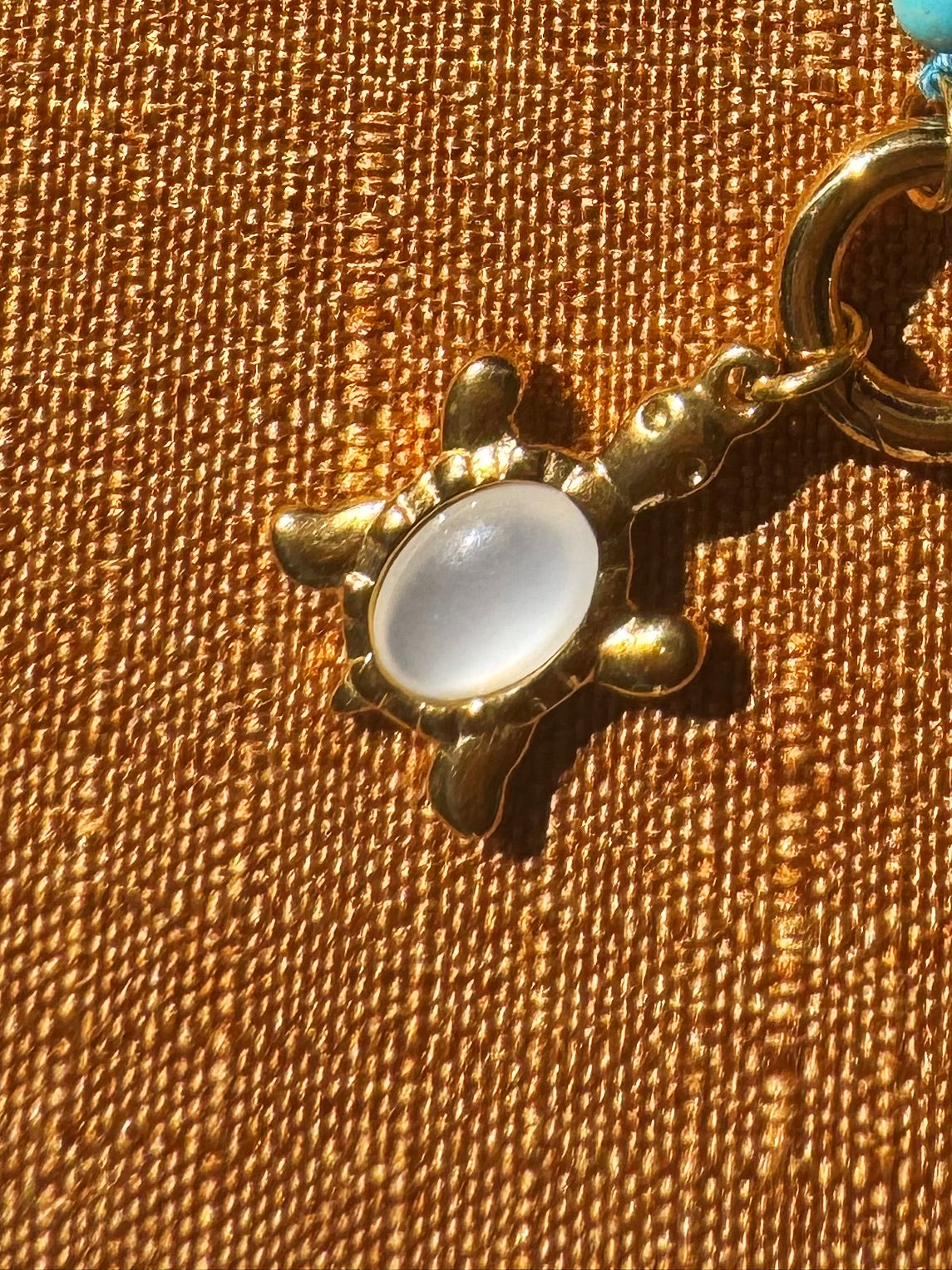 Mother of Pearl Turtle Pendant Necklace in a Turquoise or Picture Jasper Beaded Chain