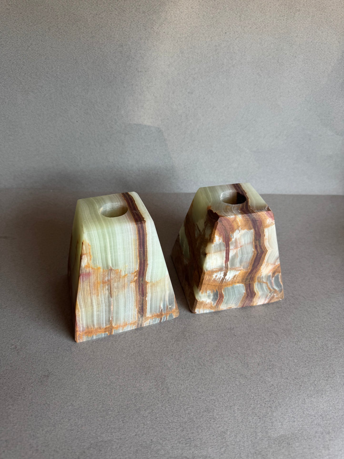 Geometric green onyx candle holders – fits standard 7/8" taper candles

