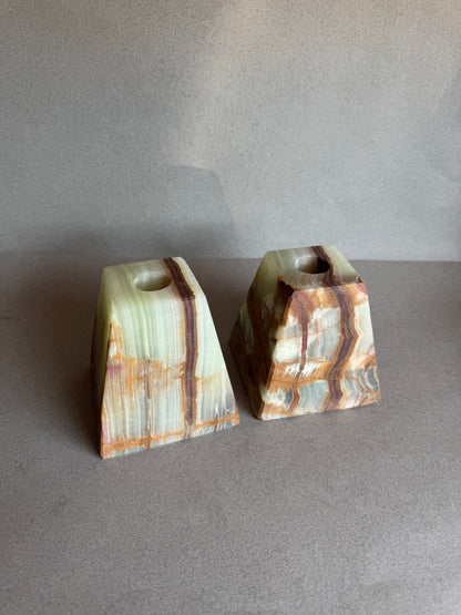 Geometric green onyx candle holders – fits standard 7/8" taper candles

