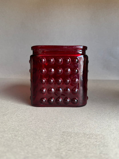 Vintage 1960s Ruby Red Hobnail Glass Jar | American Origin