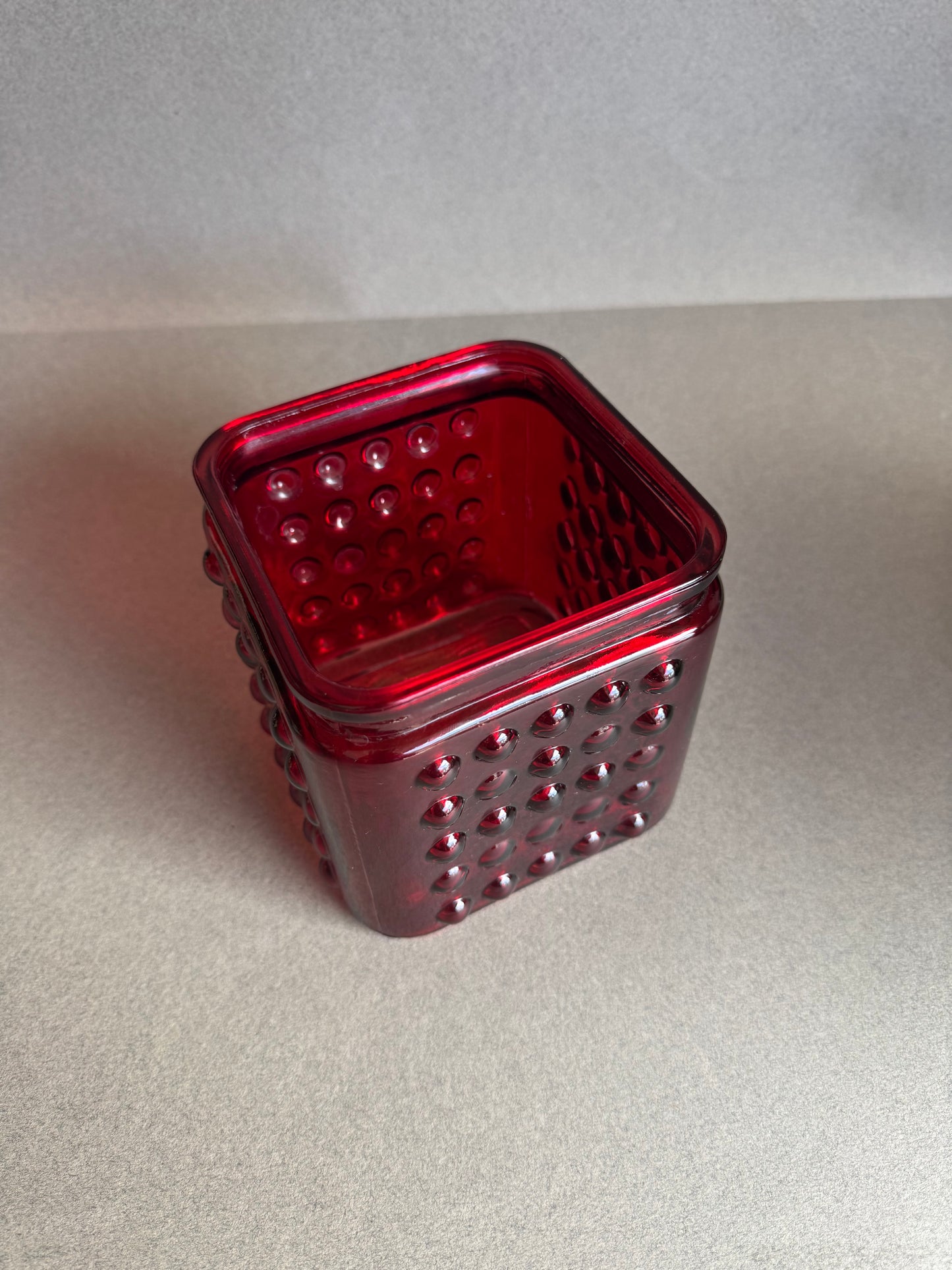 Vintage 1960s Ruby Red Hobnail Glass Jar | American Origin