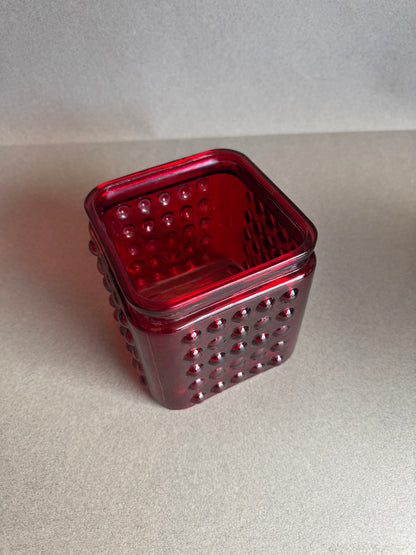 Vintage 1960s Ruby Red Hobnail Glass Jar | American Origin