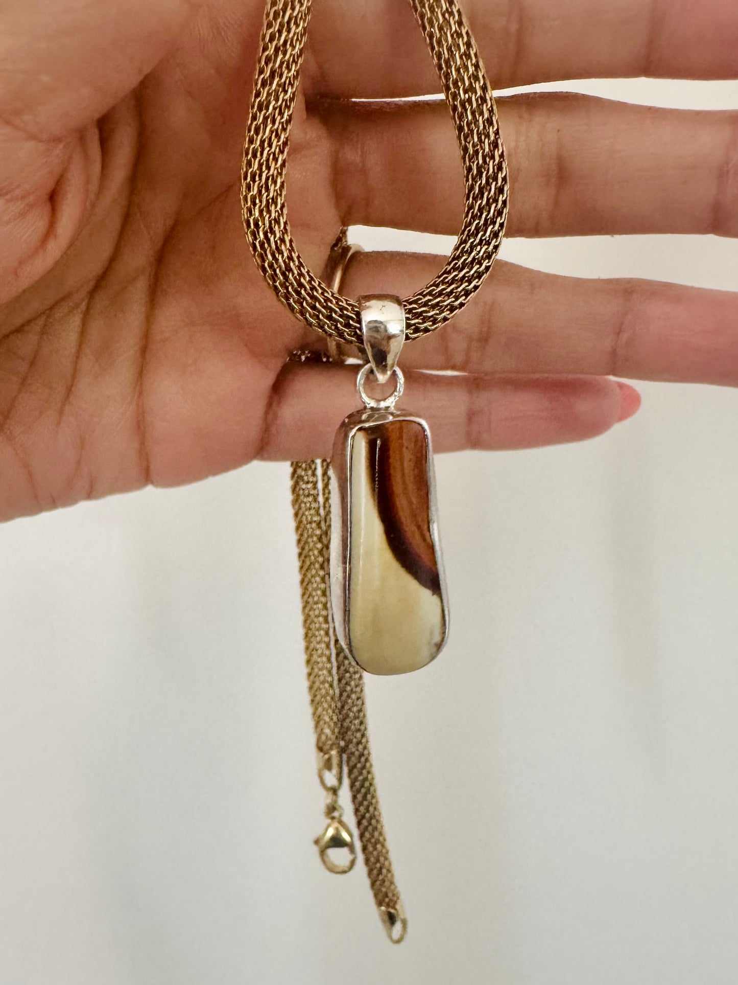 SAÉA Jasper Mesh Necklace in Gold Vermeil