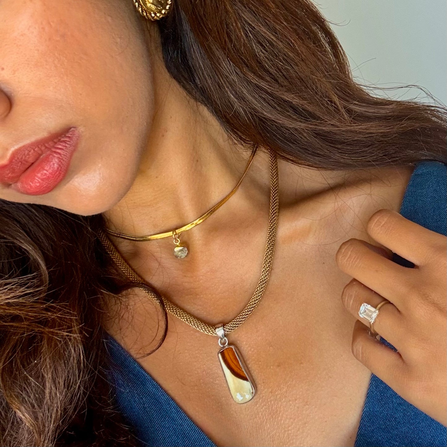 SAÉA Jasper Mesh Necklace in Gold Vermeil