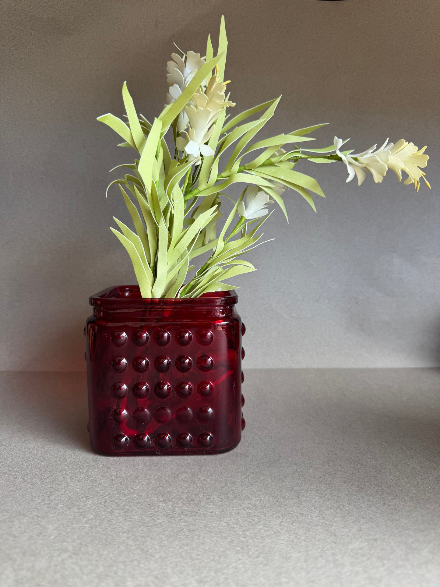 Vintage 1960s Ruby Red Hobnail Glass Jar | American Origin